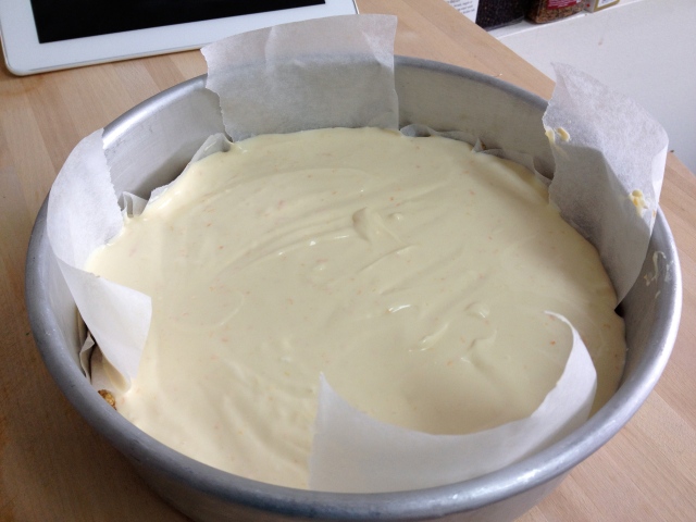 No-Bake Cheesecake ready to be refrigerated. 